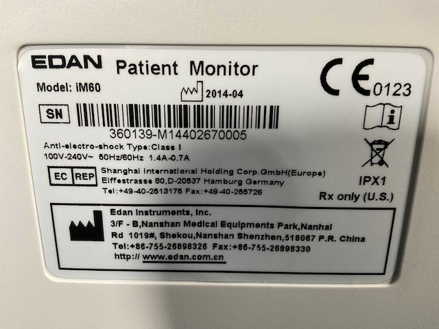 2014 e-medical versluis im60 edan bewakingsmonitor; multiparameter - afbeelding 5 van  5