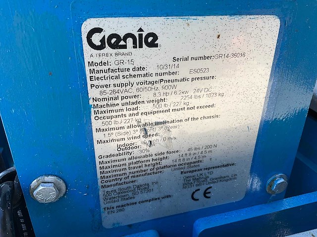 2014 genie gr-15 hoogwerker - afbeelding 5 van  8