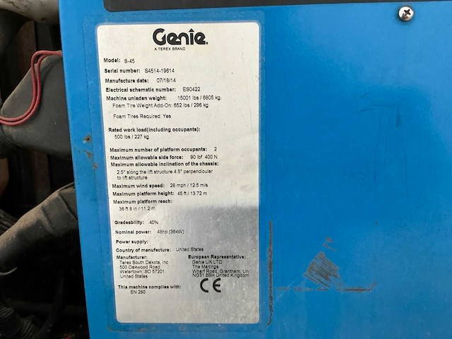 2014 genie s-45 hoogwerker 4x4 - afbeelding 33 van  40