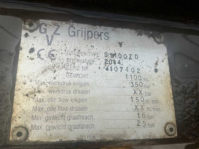 2014 gzv s110ozd hydraulische sorteergrijper “cw30” - afbeelding 3 van  5