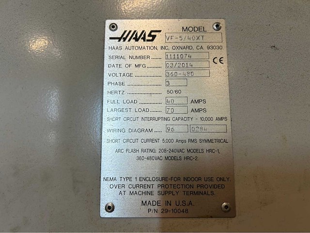 2014 haas vf-5 / 40xt cnc universele machinecentrum - afbeelding 8 van  16