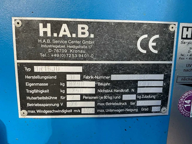 2014 hab tr16jd hoogwerker - afbeelding 27 van  37