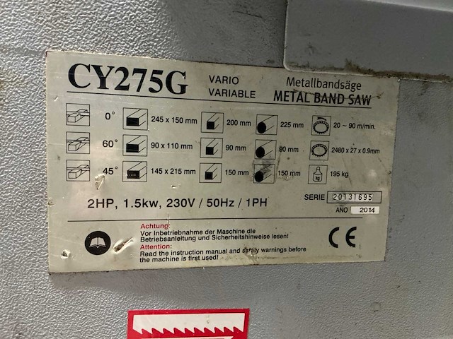 2014 hbm cy275g vario bandzaagmachine - afbeelding 5 van  13