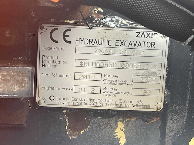 2014 hitachi zx 33u-5a clr minigraafmachine - afbeelding 16 van  23