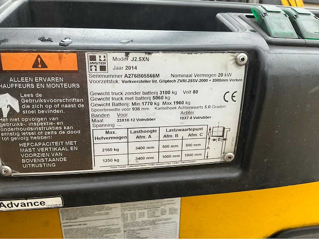 2014 hyster j2.5xn vorkheftruck - afbeelding 4 van  12