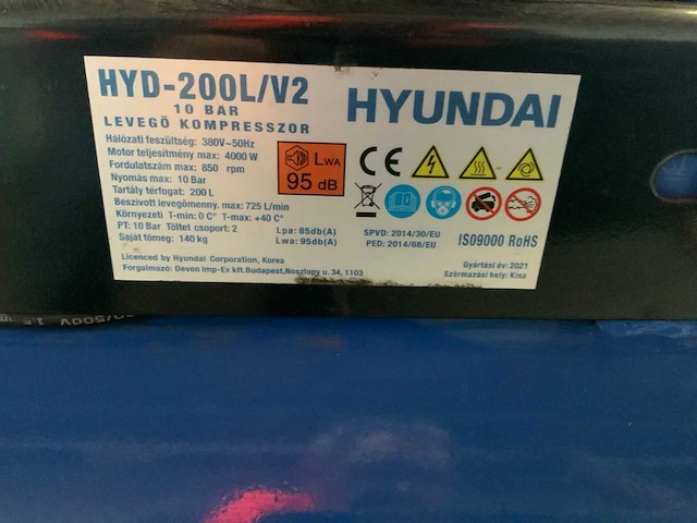 2014 hyunai hyd-200l/v2 luchtcompressor - afbeelding 3 van  3