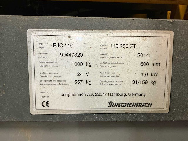 2014 jungheinrich ejc 110 palletstapelaar - afbeelding 6 van  14