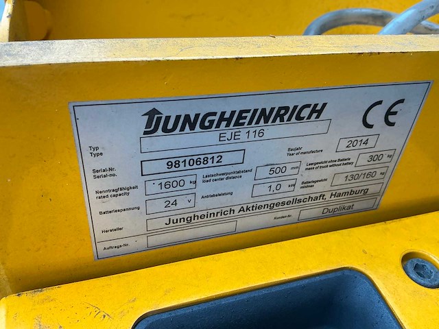 2014 jungheinrich eje116 elektrische palletwagen - afbeelding 10 van  10