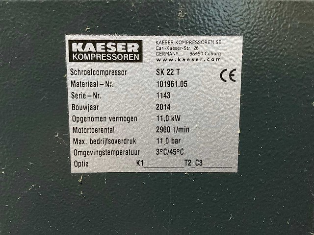 2014 kaeser sk22t schroefcompressor - afbeelding 8 van  9