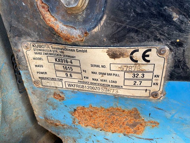 2014 kubota kx016-4 minigraafmachine - afbeelding 3 van  14