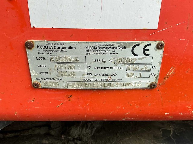 2014 kubota kx080-4 rupsgraafmachine - afbeelding 24 van  31