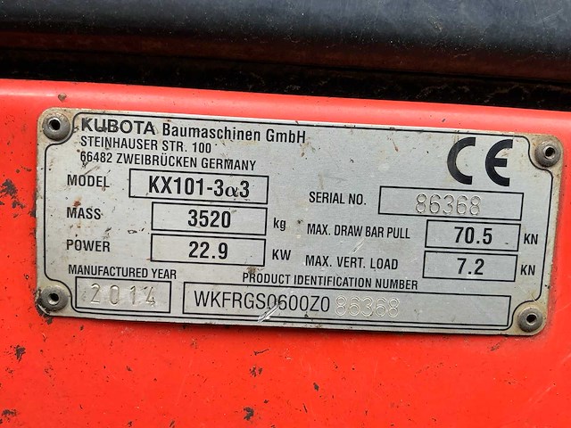 2014 kubota kx101-3cx3 minigraafmachine - afbeelding 26 van  30
