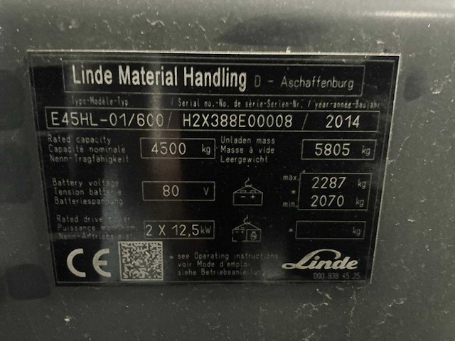 2014 linde e45hl-01/600 vorkheftruck - afbeelding 36 van  38