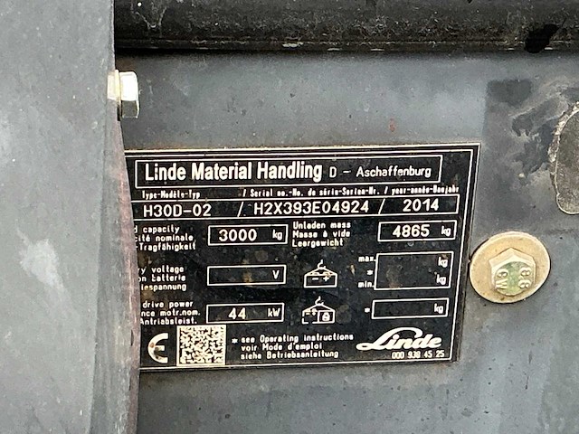 2014 linde h30d vorkheftruck - afbeelding 2 van  10