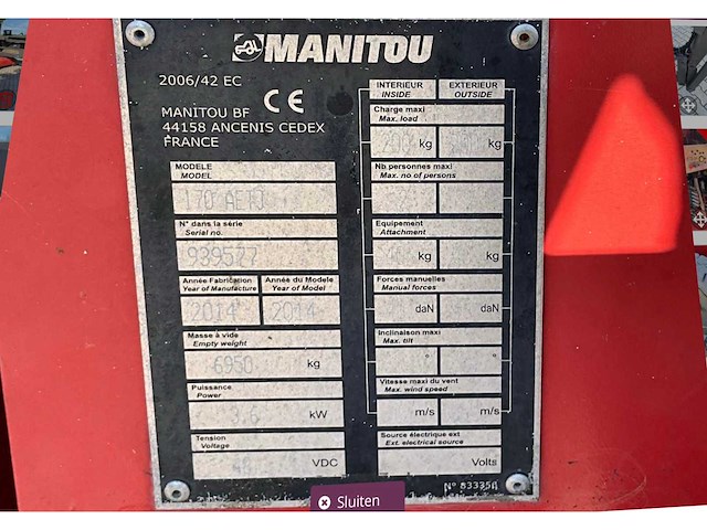 2014 manitou 170 aetj-l hoogwerker - afbeelding 15 van  22
