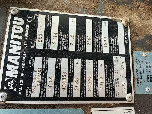 2014 manitou mlt627t compact verreiker - afbeelding 12 van  19