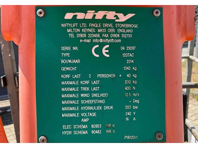 2014 niftylift nifty 120 tac hoogwerker aanhangwagen - afbeelding 20 van  23