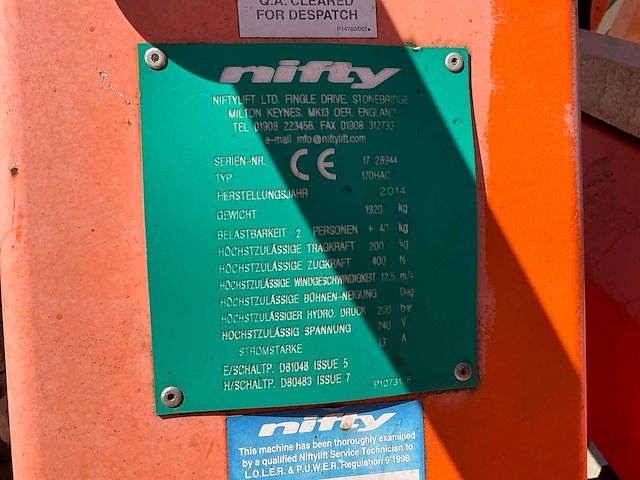2014 niftylift nifty 170 hac hoogwerker aanhangwagen - afbeelding 16 van  24