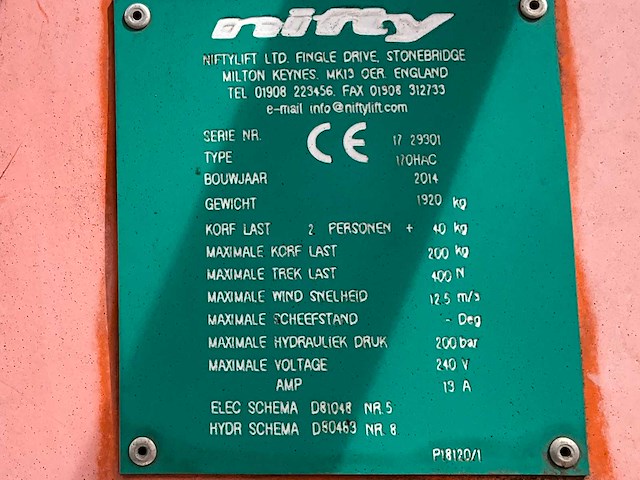 2014 niftylift nifty 170 hac hoogwerker aanhangwagen - afbeelding 24 van  30