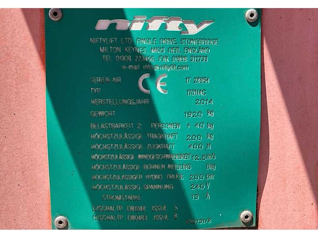 2014 niftylift nifty 170 hac hoogwerker aanhangwagen - afbeelding 16 van  24