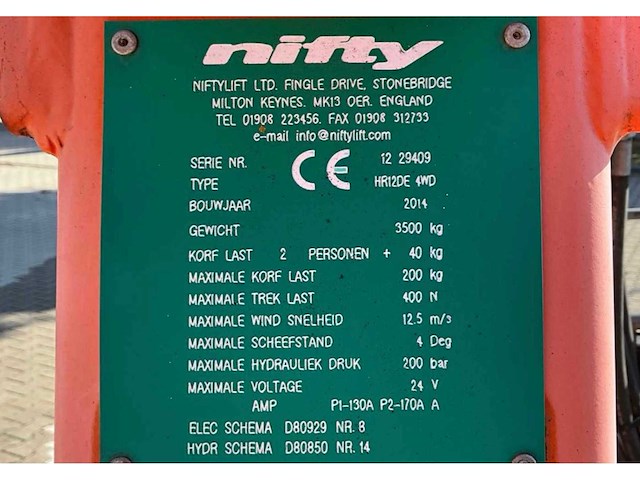 2014 niftylift nifty hr12de 4x4 hoogwerker - afbeelding 16 van  23