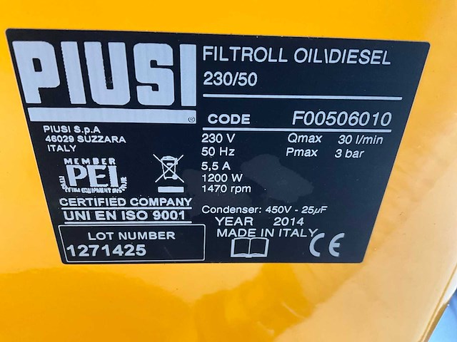 2014 piusi filtrol 230/50 brandstof filterpomp - afbeelding 7 van  7
