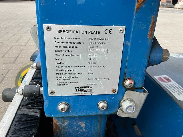 2014 power towers ltd peco lift hoogwerker - afbeelding 7 van  8