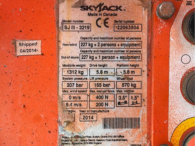 2014 skyjack sj iii 3219 hoogwerker - afbeelding 22 van  29