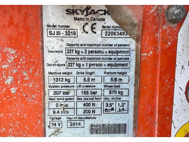 2014 skyjack sj iii 3219 hoogwerker - afbeelding 7 van  14