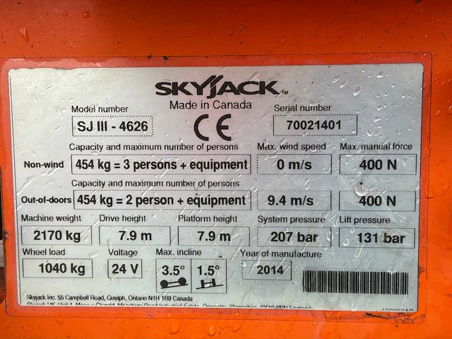 2014 skyjack sj iii 4626 hoogwerker - afbeelding 10 van  18
