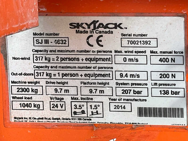 2014 skyjack sj iii 4632 hoogwerker - afbeelding 26 van  32
