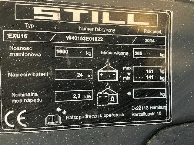 2014 still exu16 elektrische palletwagen - afbeelding 22 van  27