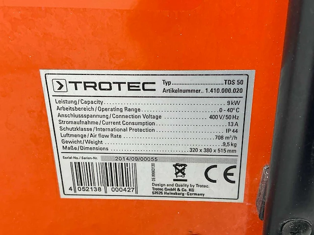 2014 trotec tds 50 elektroheater 9kw 400v - afbeelding 2 van  7