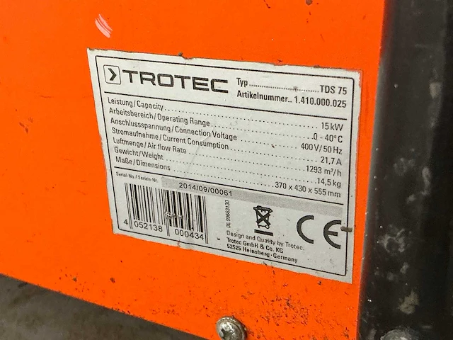 2014 trotec tds 75 elektroheater 15kw 400v - afbeelding 6 van  6