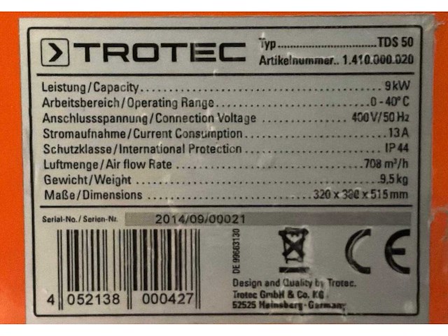 2014 trotec tds50 industriële heater - afbeelding 4 van  5
