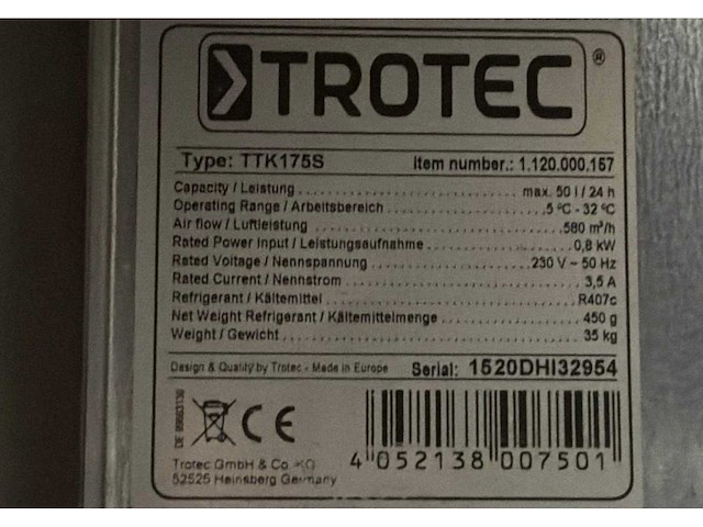 2014 trotec ttk 175 s condensatiedroger / bouwdroger - afbeelding 6 van  7