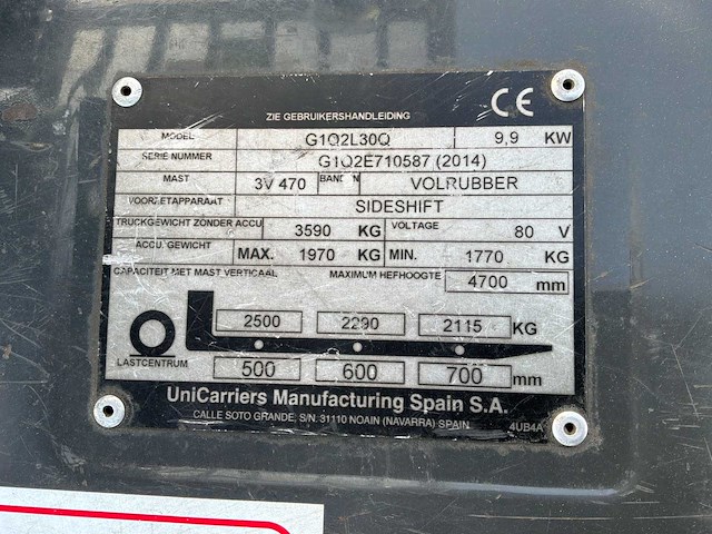 2014 uni carriers g102l30q vorkheftruck - afbeelding 6 van  10