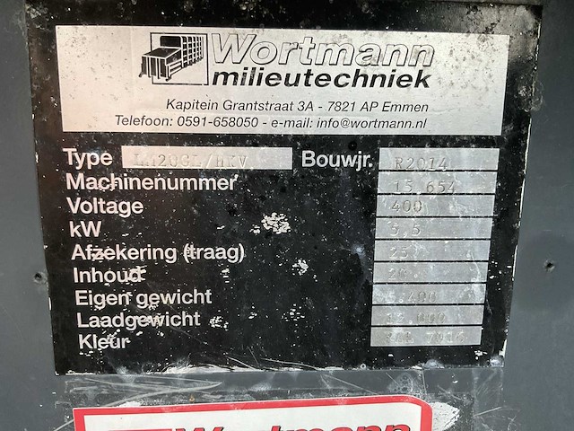 2014 wortmann lm20gl/hkv perscontainer 20m3 - afbeelding 5 van  13