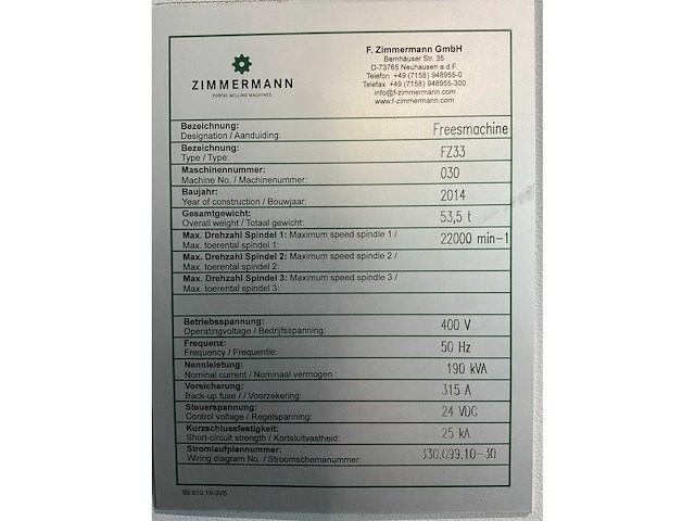 2014 zimmerman fz33.030c 5- assige portaalfreesmachine - afbeelding 20 van  48