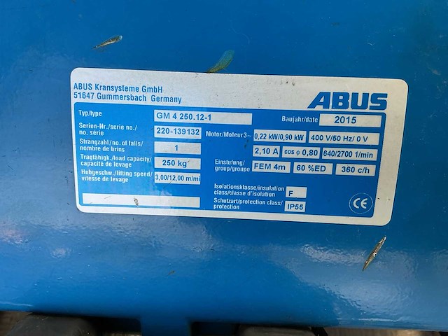 2015 abus gm 4 250.12-1 kraansysteem/kettingtakel - afbeelding 4 van  7