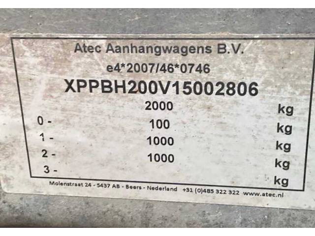 2015 atec eb2 2-1 dubbelas huif aanhangwagen - afbeelding 5 van  13