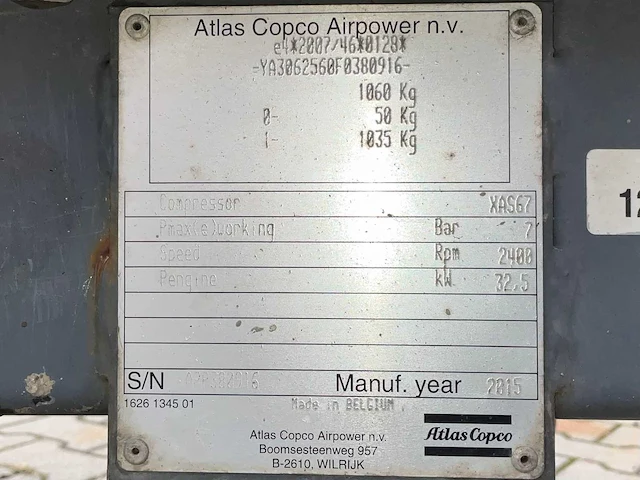 2015 atlas copco xas 67 dd pe compressor aanhangwagen - afbeelding 19 van  21