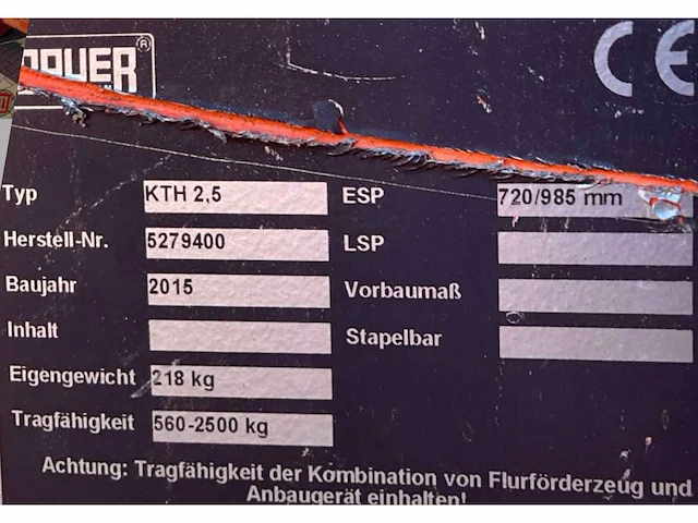 2015 bauer kth 2,5 heftruck hijsjib / hijsarm - afbeelding 5 van  5