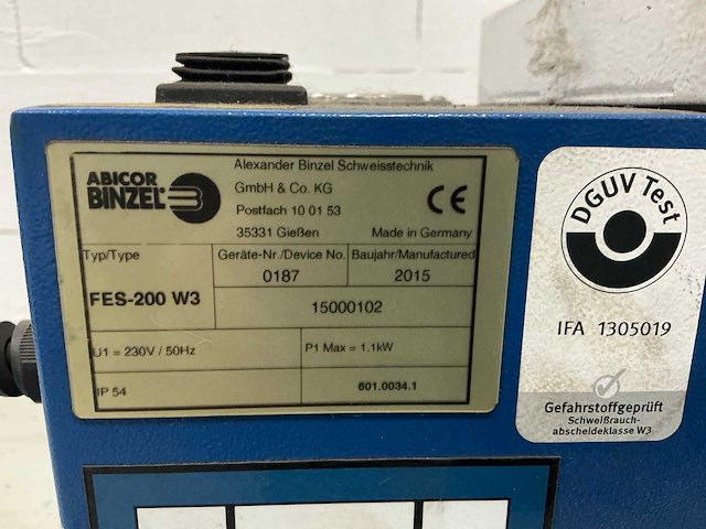 2015 binzel fes-200 w3 lasdampafzuiginstallatie - afbeelding 2 van  5