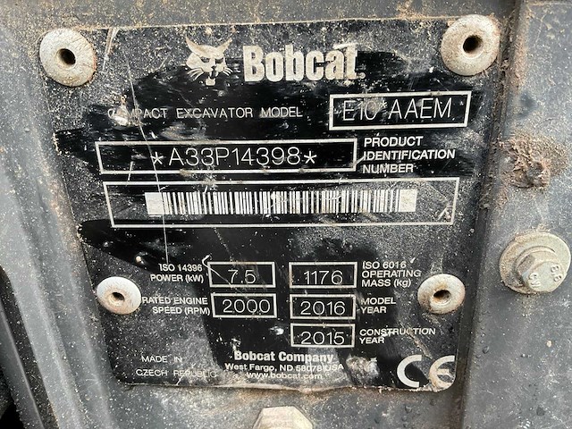 2015 bobcat e10 aaem minigraafmachine - afbeelding 16 van  23