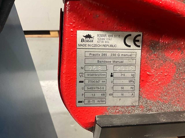2015 bomar practix 285.230 g manual bandzaagmachine - afbeelding 2 van  10