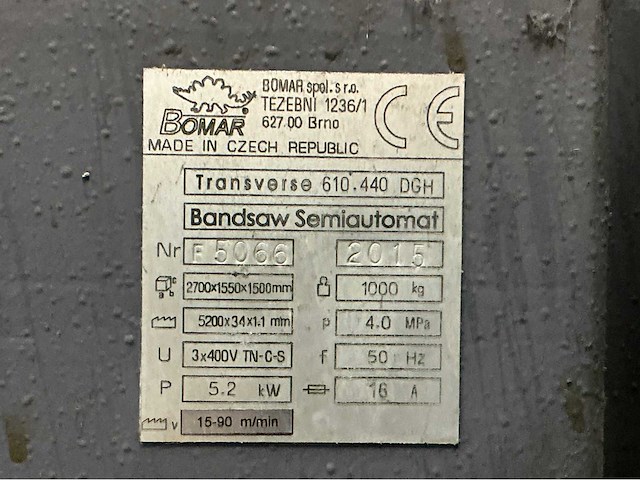 2015 bomar transverse 610.440 dgh metalen horizontale bandzaagmachine - afbeelding 2 van  11