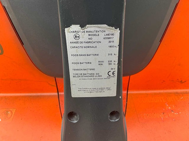 2015 bt lwe180 elektrische palletwagen - afbeelding 8 van  8