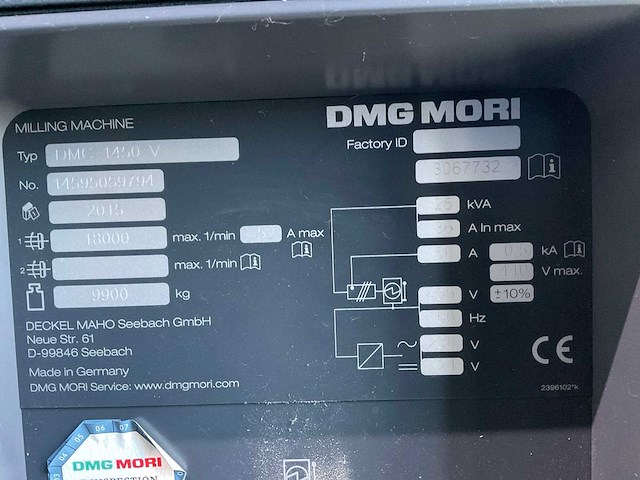 2015 dmg mori dmc1450v cnc verticale bewerkingscentra - afbeelding 1 van  6