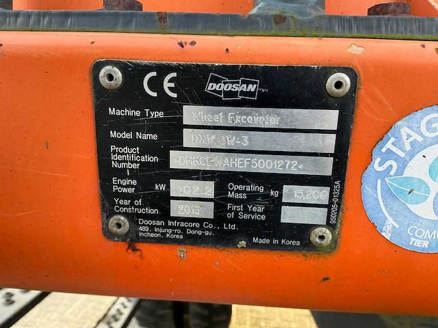 2015 doosan dx140w-3 banden graafmachine - afbeelding 21 van  21